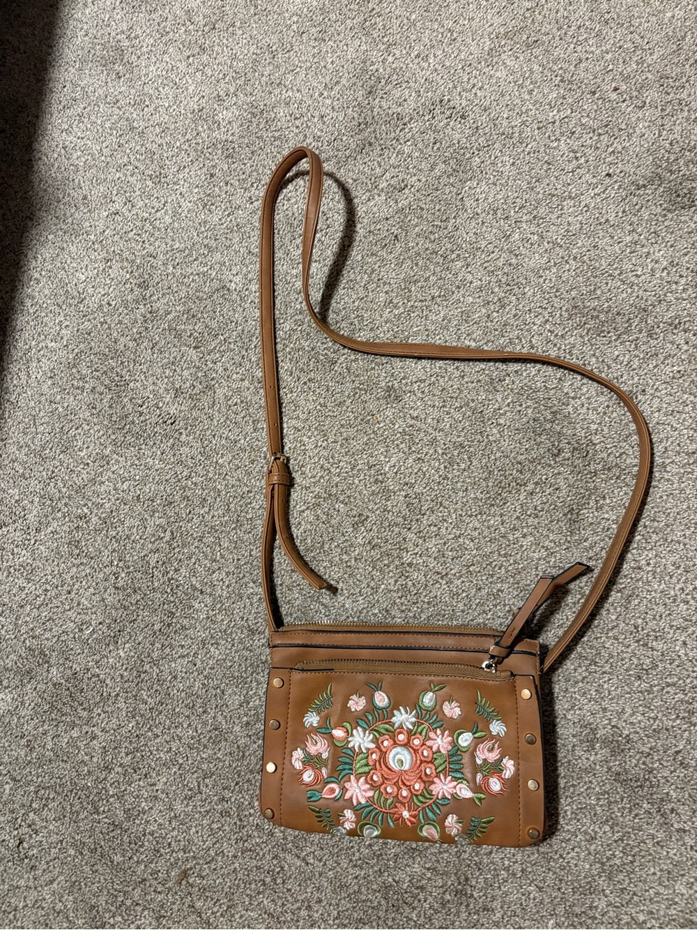 Leather Floral Embroidered Crossbody Purse - Casual Women’s Shoulder Bag